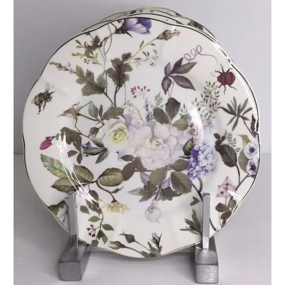 4 Salad Plates Stechcol Gracie Bone China Coastline WhitePurple7 1/2" New